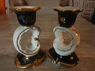 Weimar Porzellan Kerzenständer 2 Stück Kerzenleuchter Echt Weimar Kobalt  - Bild 1 von 4