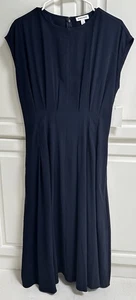 Nordstrom label Navy Waist Pleated Sleeveless Midi Dress Small - Picture 1 of 6