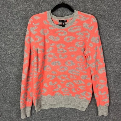 Suéter AQUA Cashmere XS Gris Coral Estampado Leopardo Manga Larga Pullover Foto 1 de 4
