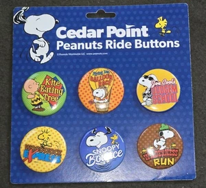 Cedar Point Peanuts Ride Buttons 6er Set - Park Exclusive Collectible Pins - Bild 1 von 4