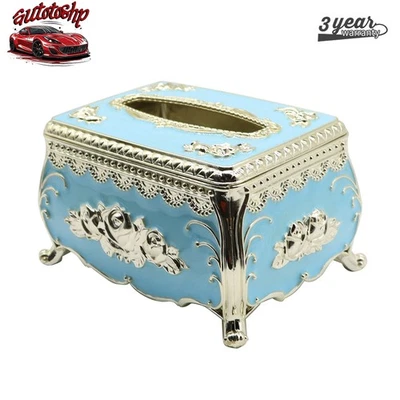 Gold And Blue Luxury European Style Tissue Box Holder US - Image 1 of 4