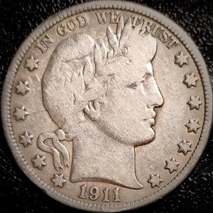 Mezzo dollaro da barbiere 1911 - fine, leggermente pulito - 90% argento 50C - Foto 1 di 2