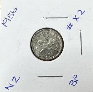 🐤1956 NEW ZEALAND THREEPENCE NZ 3P🐤COIN QUEEN ELIZABETH 11 ENGLAND #X2🐤 - Picture 1 of 2