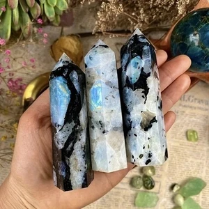 Natural Moonstone Tower Rainbow Healing Crystal Wand Obelisk Home Decor Specimen - Picture 1 of 6