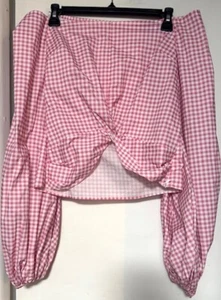 WOW! New Tags Caroline Constas "Maddie" blush gingham off shoulder top sm $295 - Picture 1 of 1