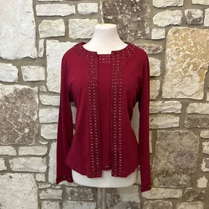 Coldwater Creek 2 Piece Knit Cardigan Tank Set Beaded Long Sleeve Red Sz L *EUC - Picture 1 of 7