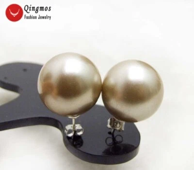 Aretes redondos de perlas con concha de mar blanco de 18 mm para mujer de plata de ley Foto 1 de 4