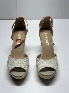 Report Denize Womens Size WMS 10 Beige Espadrille Peep Toes Wedge Sandals - Picture 1 of 6
