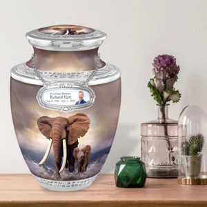 Personalized Medallion Elephant Dignity Cremation Urns for Adult Ashes - Picture 1 of 10