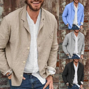 Cotton Loose Linen Suit Suit Men's Jacket Jacket Solid Casual  Color Suit - Picture 1 of 14