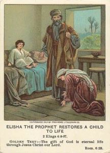 Christian Picture Lessons Card Elisha The Prophet Restores a Child to Life 1911 - Picture 1 of 2