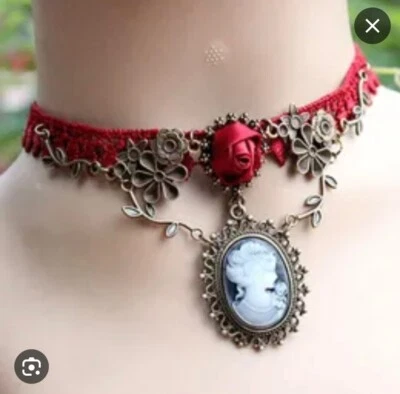 ВИНТАЖНЫЙ СТИЛЬ КАМЕО КРУЖЕВА ОЖЕРЕЛЬЕ КРАСНЫЙ - Изображение 1 из 2