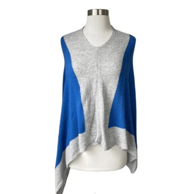 Nuevo Poncho Lana Mezcla Cachemira Capa Cubierta Suéter Azul Gris Talla S Hecho en Italia Foto 1 de 4