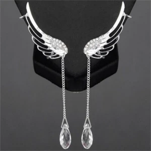 Pendientes de moda clip de oreja cadena borla cristal pendientes alas de ángel estrás - Imagen 1 de 8