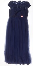 Chi Chi Womens Blue Polyester Ball Gown Size 16 Round Neck Zip