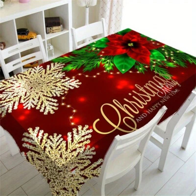 Christmas Floral Red Festival Table Cover Fabric Tablecloth Rectangle Table - Image 1 of 3