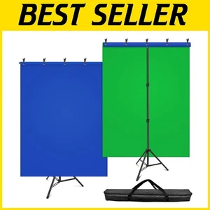 Adjustable Blue and Green Screen Stand Kit for Photography & Video, 59x78 Inches - Picture 1 of 11