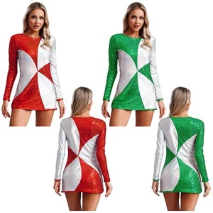 Women Dress Sequins Dancewear Shiny Metallic Costume Carnival Role Play Glitter - Picture 1 of 20