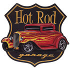 "Hot Rod Garage Coupé avec flammes style vintage panneau métallique taille approx 13"x12" 