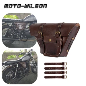 Motorcycle Saddle Side Bags Genuine Leather Cafe Racer Luggage Bag Left Side 1PC - Bild 1 von 10