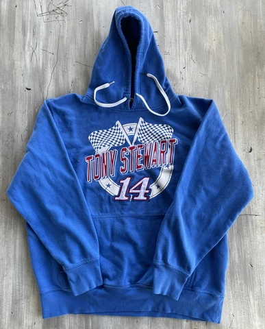 NASCAR Tony Stewart Sweatshirt Mens L Hoodie Blue Pullover Race A12 Cover