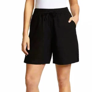 Gloria Vanderbilt Women's Linen Blend Elastic Waist Shorts Size S Black - Picture 1 of 3