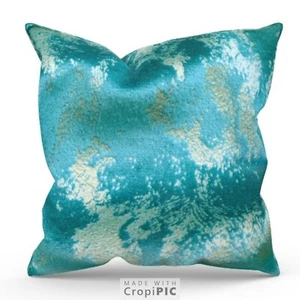 Teal & Gold Marbled Velour Velvet Cushions /Covers Premium Quality 22" Set Of 2 - Picture 1 of 5