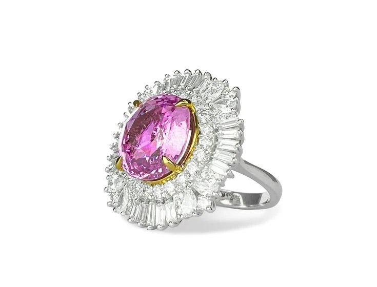 Красивое кольцо-гало с имитацией розоватого турмалина и белого сапфира 10.11 TCW - Изображение 1 из 4