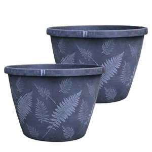2 x Large Plant Pots Garden Flower Pot Planter Indoor Outdoor Fern Black White - Picture 1 of 5