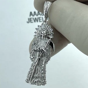 925 Solid Sterling Silver Cubic Zirconia Saint Muerte Pendant - Picture 1 of 4