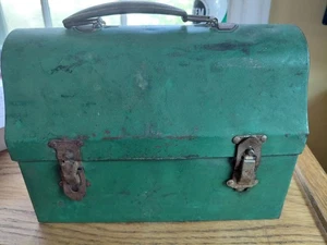 Vintage American Thermos Company Green Metal Dome Top Pail Lunch Box with Star - Picture 1 of 9