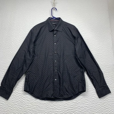 Bugatchi Shirt Men's XL Black Geometric Pattern Long Sleeve Button Up Shaped Fit - Image 1 of 4