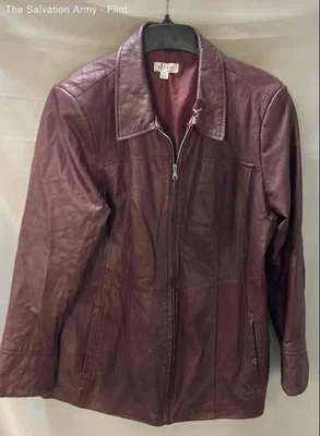 D&Co. Womens Maroon Leather Long Sleeve Collared Full-Zip Jacket Size X-Large - Image 1 of 4