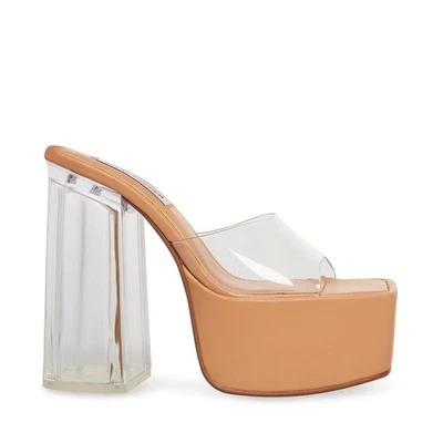 STEVE MADDEN - TRIXIE, Clear lucite nude 5.5" mulas plataforma salto bloco TAM 6.5 - Imagem 1 de 4