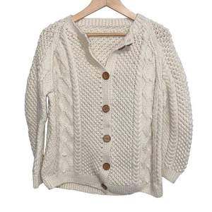 Fishermans Sweater Womens Medium Cable Knit Chunky Button Cardigan Preppy - Picture 1 of 8