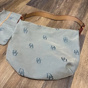 Dooney & Bourke Signature Hobo Bag Canvas Removable Pouch Sky Blue Vintage - Picture 1 of 12