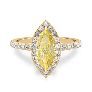 14K Yellow Gold Ring 1.60 Ct IGI Lab Grown Marquise Diamond Fancy Intense Yellow - Picture 1 of 11