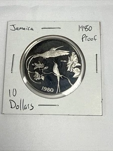 1980 Silver Jamaica 10 Dollars PROOF Coin Hummingbirds - Picture 1 of 4