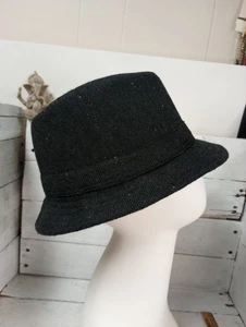 Vintage schwarz Wollmischung Tweed Fischerhut Unisex gesprenkelt Retro-Stil Grandpacor - Bild 1 von 7