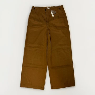 Calça Madewell Feminina Marrom Claro Perna Larga Cintura Alta Pregas Bolsos Tamanho 6 - Imagem 1 de 4