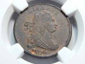 1806 1/2C Draped Bust Half Cent Small 6, No Stems MS-61BN NGC, Mint Error! - Picture 1 of 3