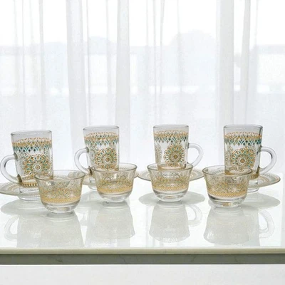 Taza de té Dimlaj platillo taza de cawa café espresso árabe azul dorado HKJ Jordan 12 piezas Foto 1 de 4