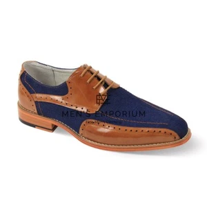 NEU Giovanni Herren elegante Schuhe Echtleder Leinen Fahrrad Zehe zweifarbig braun blau - Bild 1 von 1
