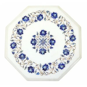 12" Marble Side Corner Table Semi Precious Stones Work Handmade Inlay Decor - Picture 1 of 4
