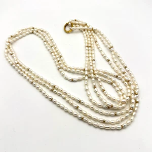 Vtg 35” 3-Strand Cultured Pearl Necklace w 14K Gold Ring Accent (MeK) - Picture 1 of 5