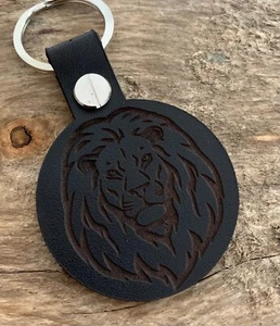 LION HEAD Cat Zoo Leather Keyring Keychain Fob Gift Black - Picture 1 of 2