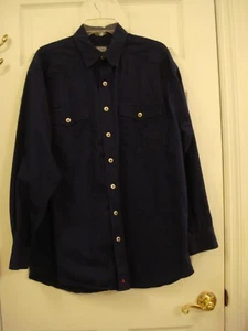 Mens Resistol Rodeo Gear Western Long Sleeve Shirt Navy Blue Silver Snaps Size L - Picture 1 of 10