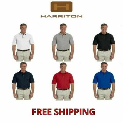 Polo Harriton para hombre hilado en anillas 100 % algodón piqué manga corta alto XLT-3XLT M200T Foto 1 de 4