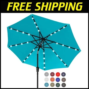 Elegant 9FT Turquoise Patio Umbrella with Solar LED Lighting for Outdoor Bliss - Picture 1 of 11