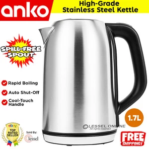 ANKO 1.7L Electric Kettle Stainless Steel Kettle 360° Rotation Power Base - Picture 1 of 14